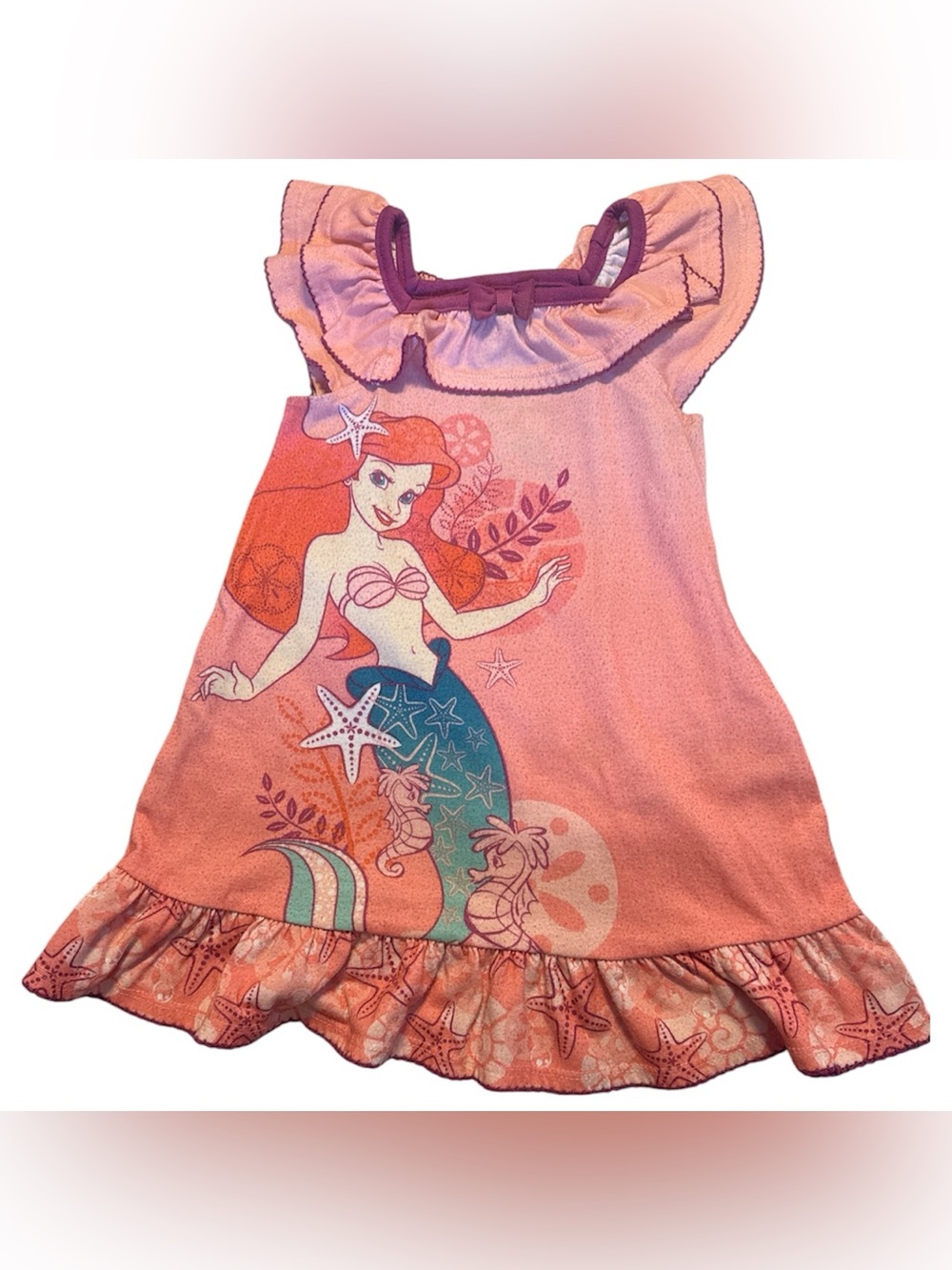 Girls Pink Ariel Sleeveless Ruffle Nightgown